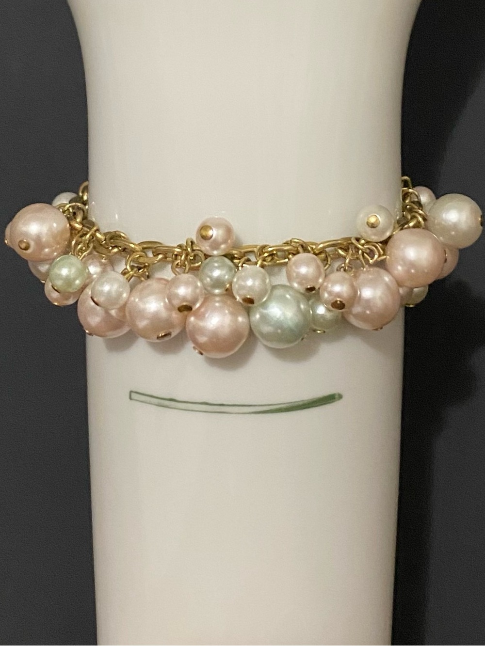 Vintage Pearl Cluster Charm Bracelet in Pastel, White, Pink and Mint